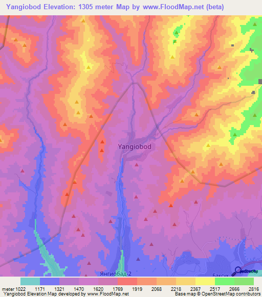 Yangiobod,Uzbekistan Elevation Map