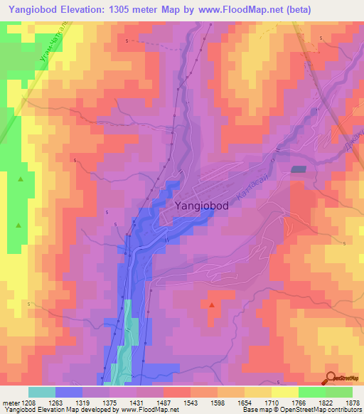 Yangiobod,Uzbekistan Elevation Map