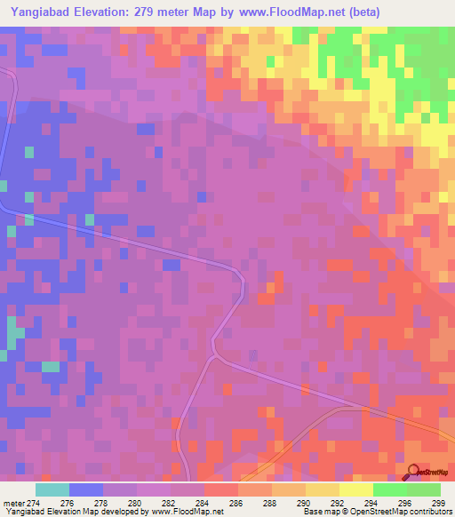 Yangiabad,Uzbekistan Elevation Map