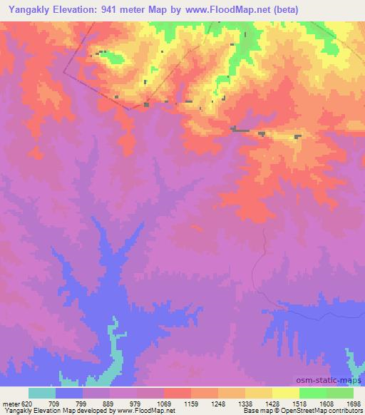 Yangakly,Uzbekistan Elevation Map