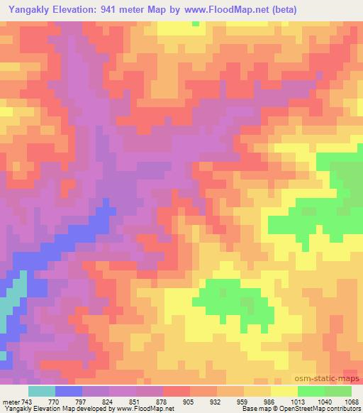 Yangakly,Uzbekistan Elevation Map