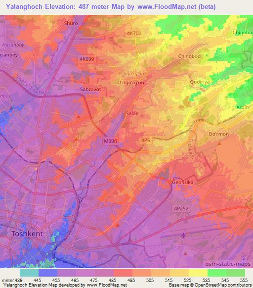 Yalanghoch,Uzbekistan Elevation Map