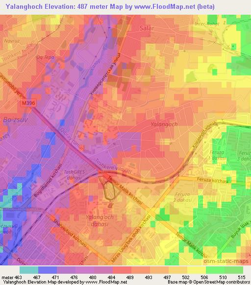 Yalanghoch,Uzbekistan Elevation Map