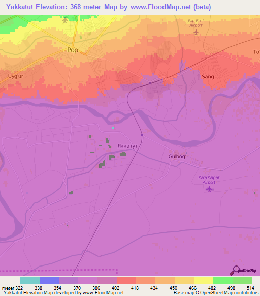 Yakkatut,Uzbekistan Elevation Map