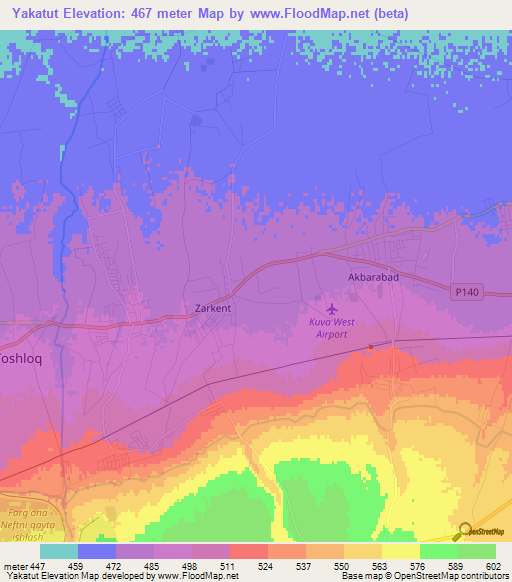 Yakatut,Uzbekistan Elevation Map