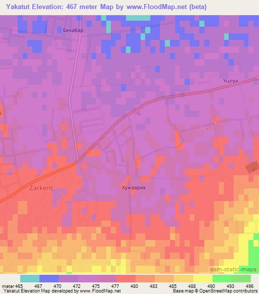 Yakatut,Uzbekistan Elevation Map