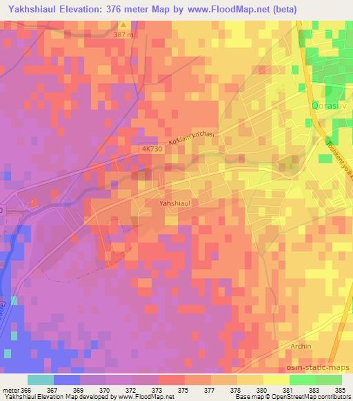 Yakhshiaul,Uzbekistan Elevation Map