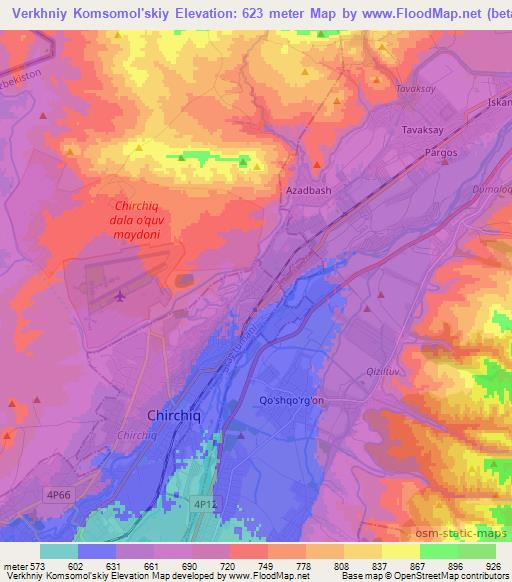 Verkhniy Komsomol'skiy,Uzbekistan Elevation Map