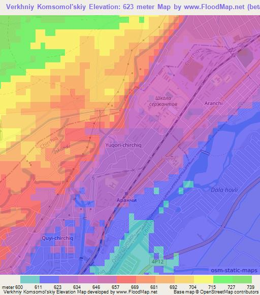 Verkhniy Komsomol'skiy,Uzbekistan Elevation Map