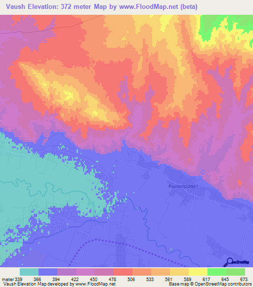 Vaush,Uzbekistan Elevation Map