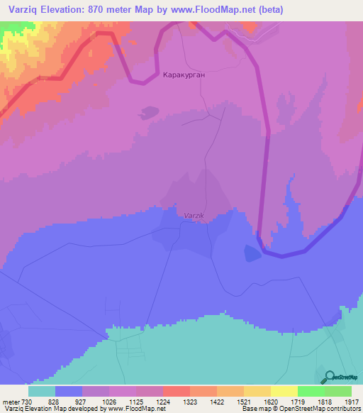 Varziq,Uzbekistan Elevation Map