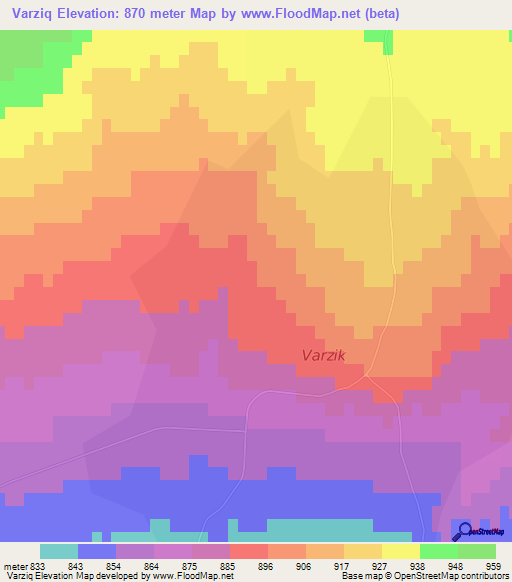 Varziq,Uzbekistan Elevation Map