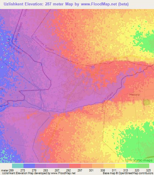 Uzlishkent,Uzbekistan Elevation Map