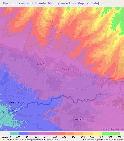 Uyshun,Uzbekistan Elevation Map