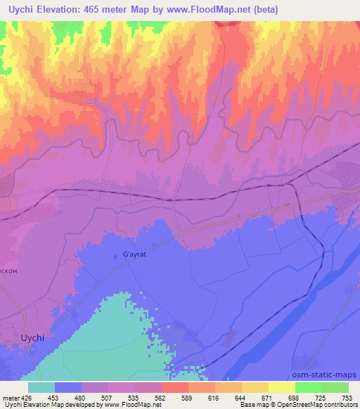 Uychi,Uzbekistan Elevation Map