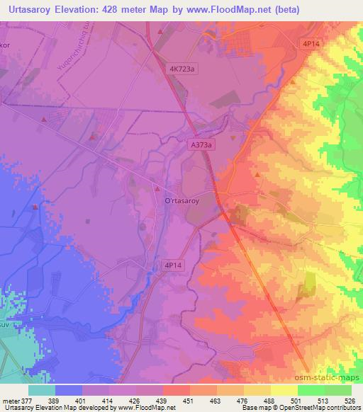 Urtasaroy,Uzbekistan Elevation Map