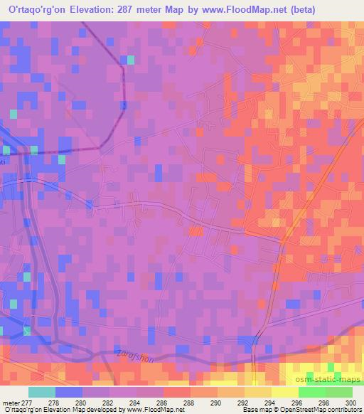O'rtaqo'rg'on,Uzbekistan Elevation Map