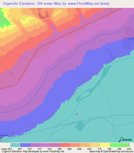 Urgenchi,Uzbekistan Elevation Map