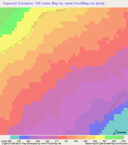 Urgenchi,Uzbekistan Elevation Map