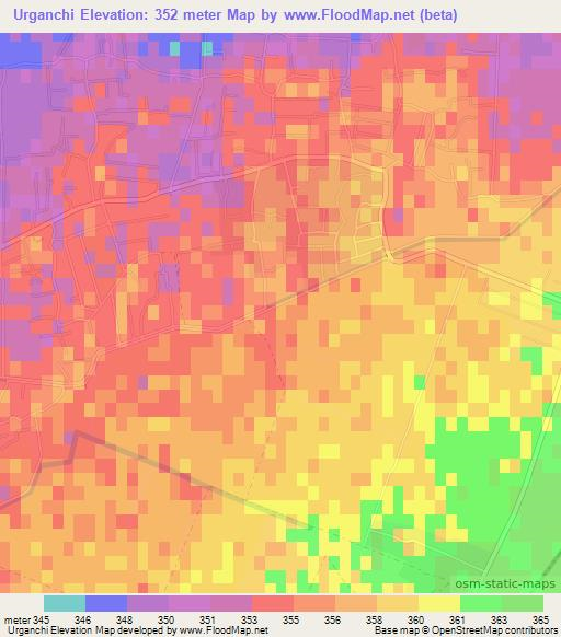 Urganchi,Uzbekistan Elevation Map