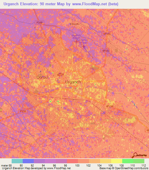 Urganch,Uzbekistan Elevation Map