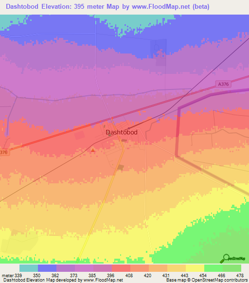 Dashtobod,Uzbekistan Elevation Map