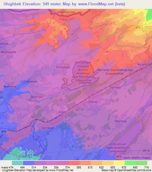 Ulughbek,Uzbekistan Elevation Map