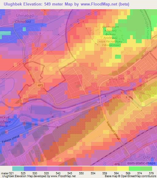 Ulughbek,Uzbekistan Elevation Map