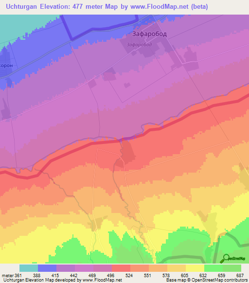 Uchturgan,Uzbekistan Elevation Map