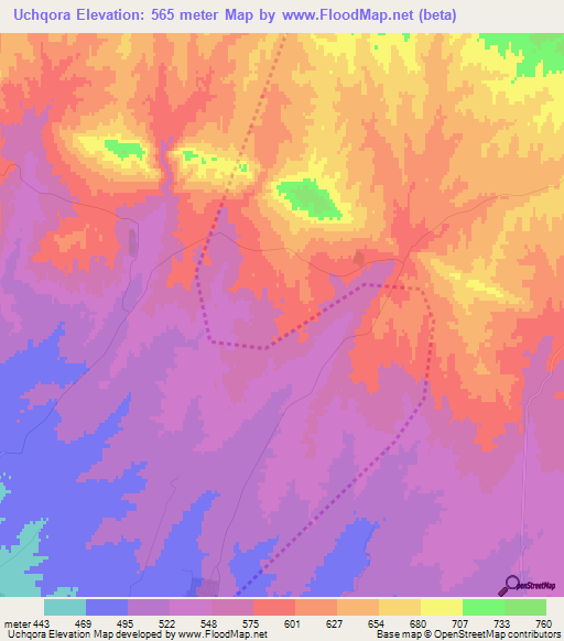 Uchqora,Uzbekistan Elevation Map