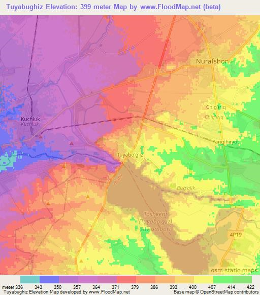 Tuyabughiz,Uzbekistan Elevation Map