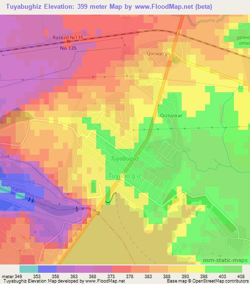 Tuyabughiz,Uzbekistan Elevation Map