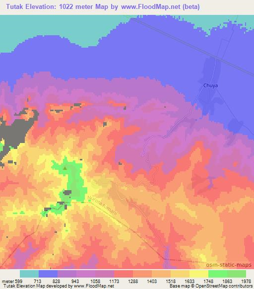 Tutak,Uzbekistan Elevation Map