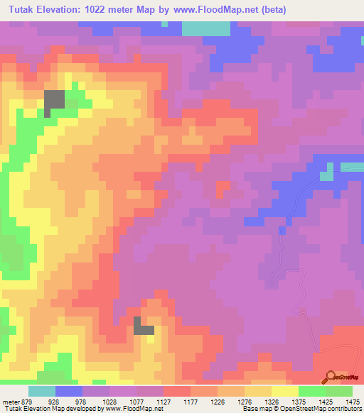 Tutak,Uzbekistan Elevation Map