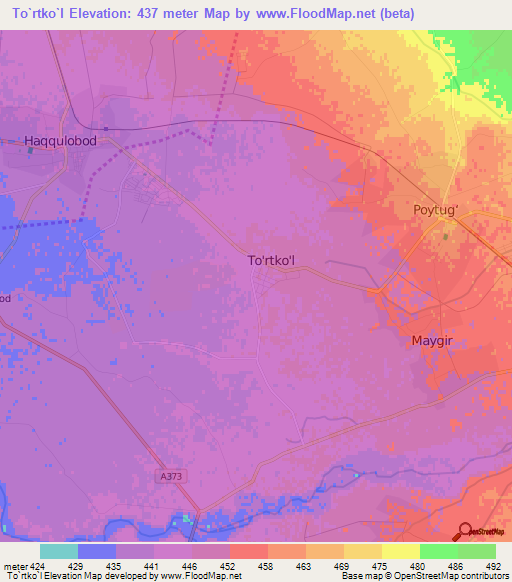 To`rtko`l,Uzbekistan Elevation Map