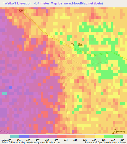 To`rtko`l,Uzbekistan Elevation Map