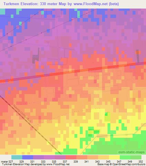 Turkmen,Uzbekistan Elevation Map