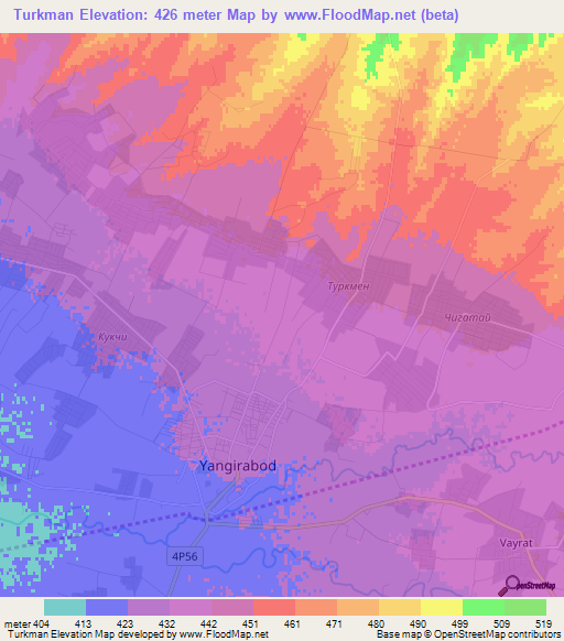 Turkman,Uzbekistan Elevation Map