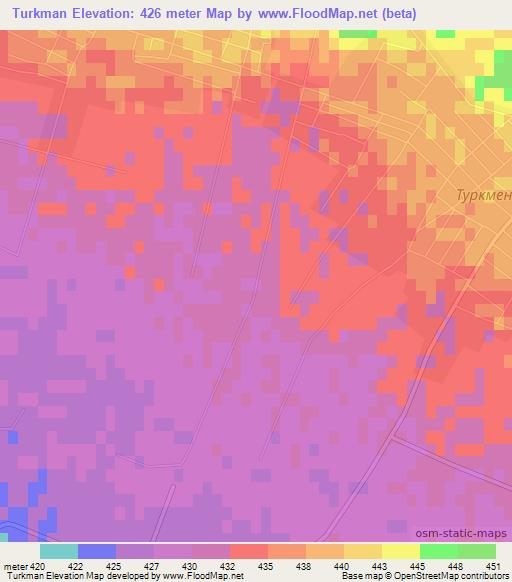 Turkman,Uzbekistan Elevation Map