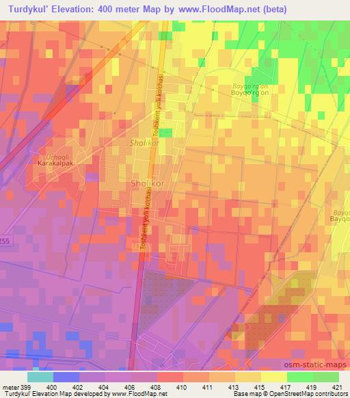 Turdykul',Uzbekistan Elevation Map