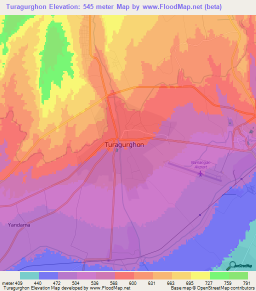 Turagurghon,Uzbekistan Elevation Map