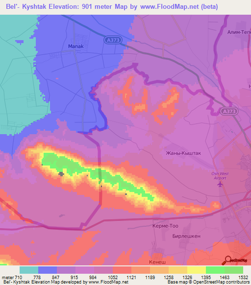 Bel'- Kyshtak,Kyrgyzstan Elevation Map
