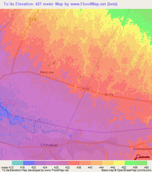 To`da,Uzbekistan Elevation Map