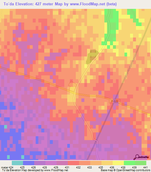 To`da,Uzbekistan Elevation Map