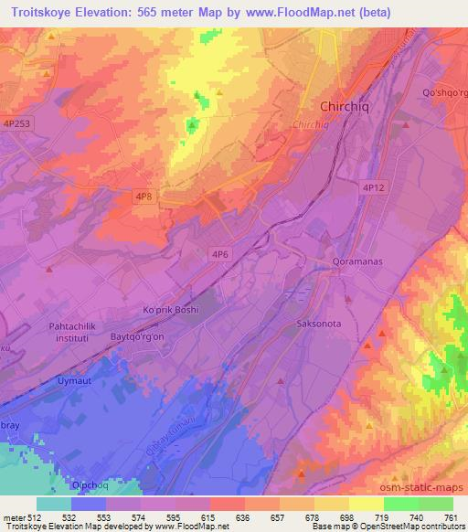 Troitskoye,Uzbekistan Elevation Map