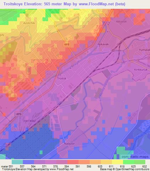 Troitskoye,Uzbekistan Elevation Map