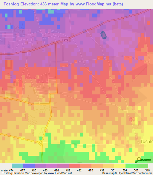 Toshloq,Uzbekistan Elevation Map