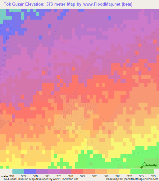 Tok-Guzar,Uzbekistan Elevation Map