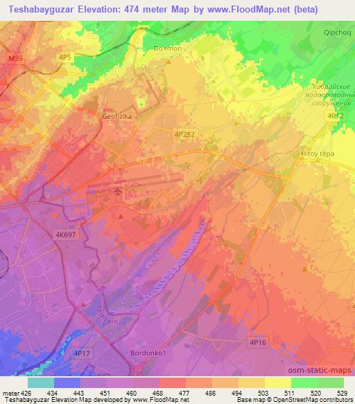 Teshabayguzar,Uzbekistan Elevation Map