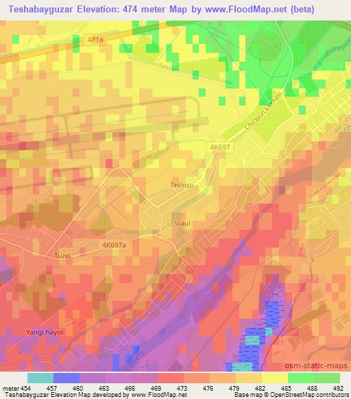 Teshabayguzar,Uzbekistan Elevation Map